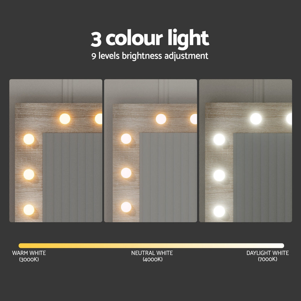 Stella LED Dressing Table Set – Wood – 12 LED Bulbs