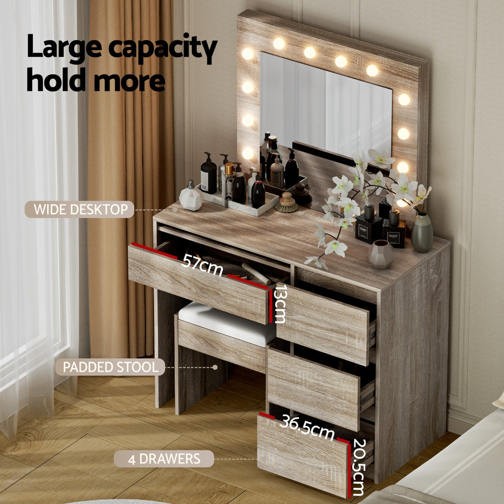 Stella LED Dressing Table Set – Wood – 12 LED Bulbs