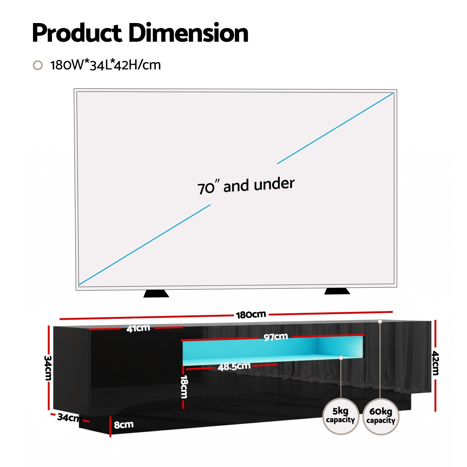 Arlo LED TV Unit – Black – 180 cm