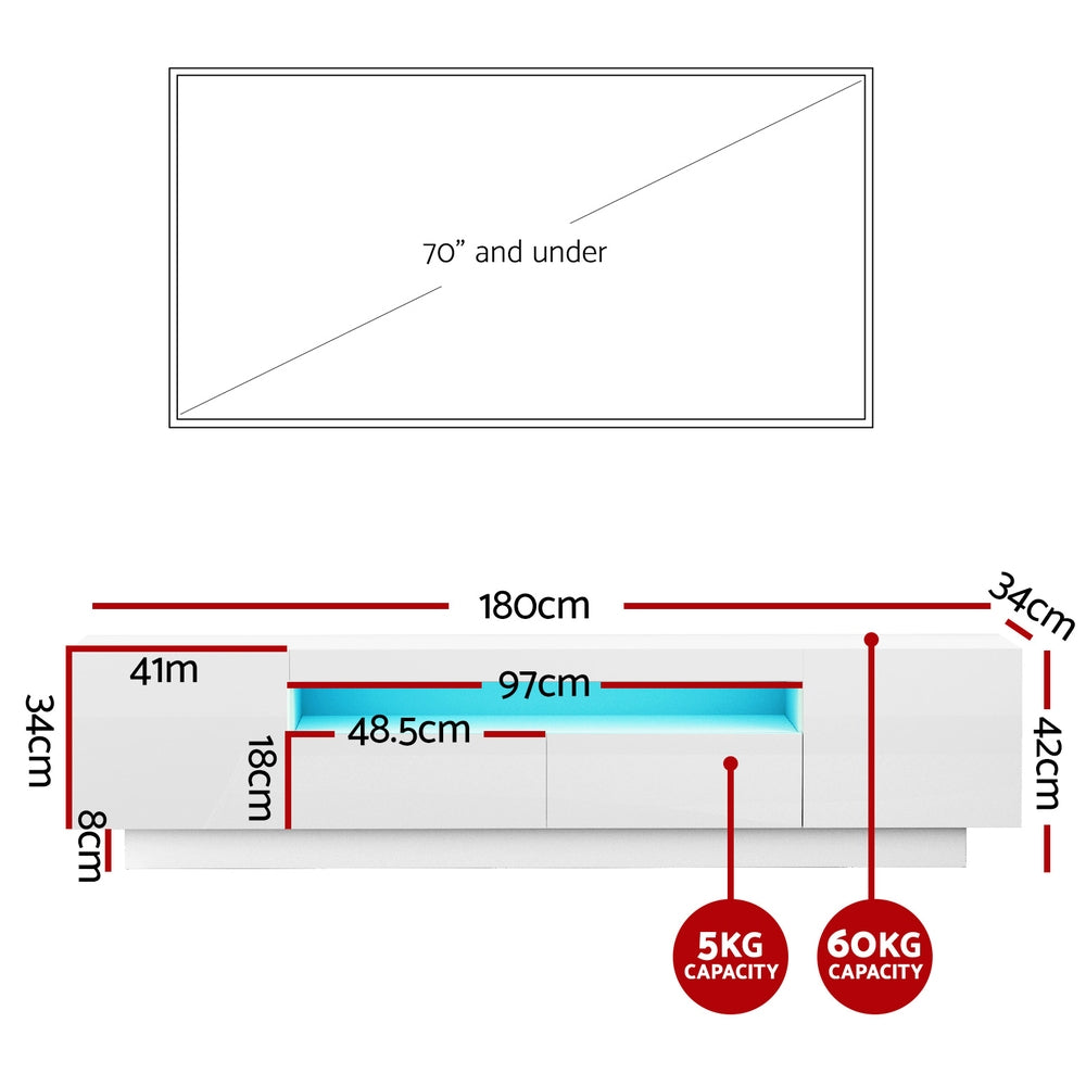 Arlo TV Unit Entertainment Storage with RGB LED – White – 180 cm