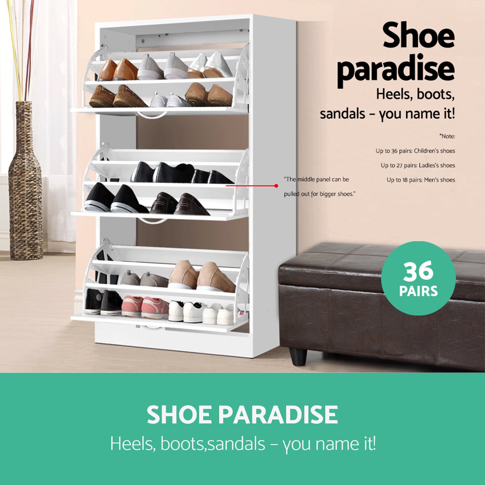Hadley Shoe Storage Cabinet – White – 36 Pairs