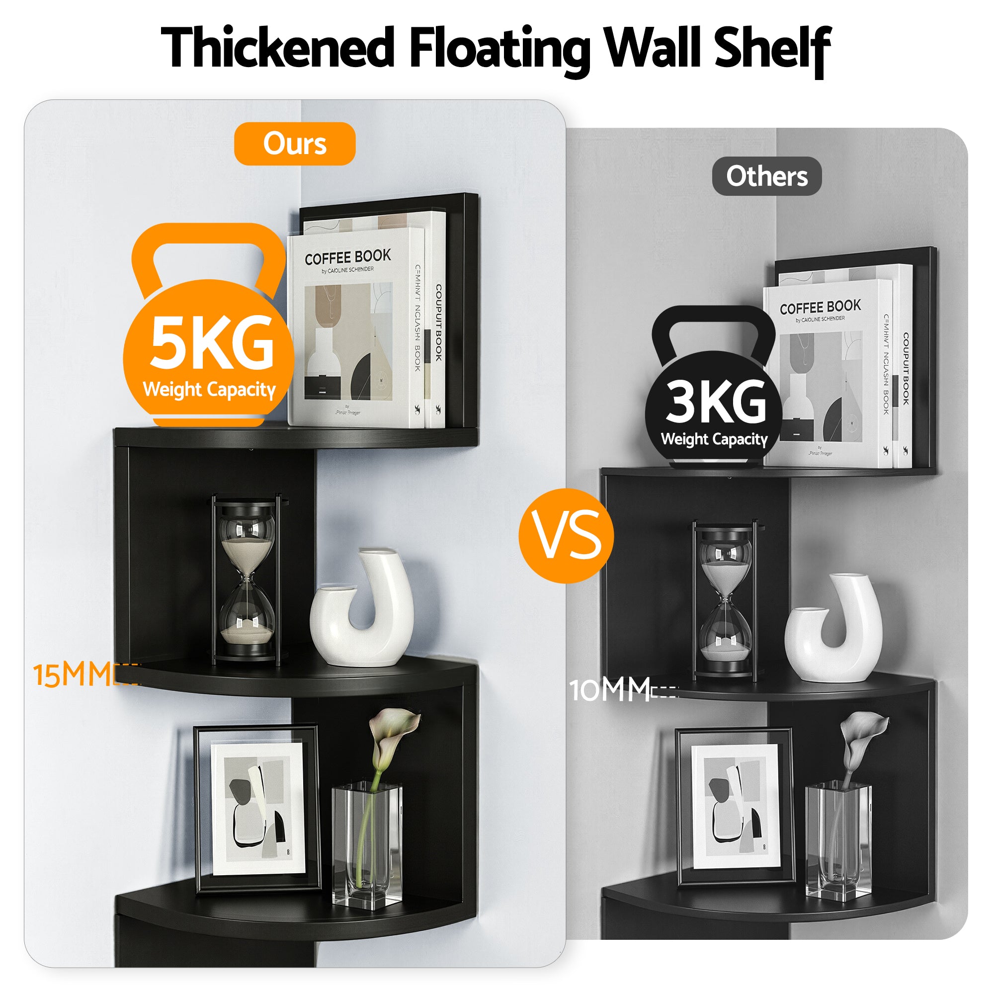 Kiara Corner Wall Shelf – Black – 5 Tier