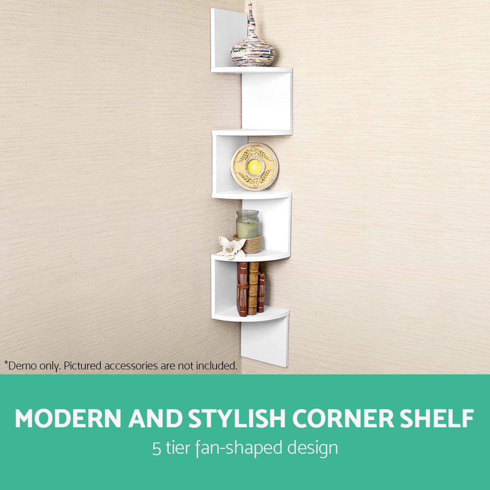 Zenith 5-Tier Corner Wall Shelf – White – 123 cm