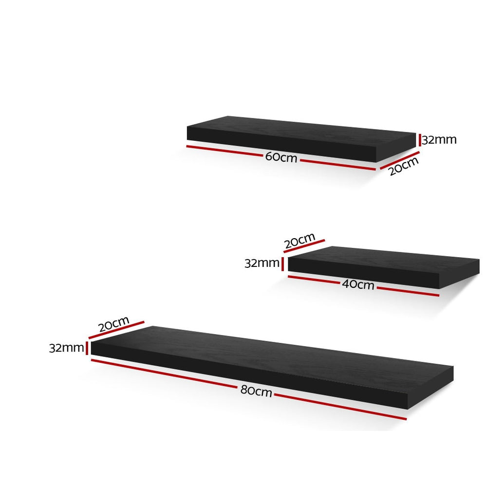 Hover Floating Wall Shelves – Black – Set of 3