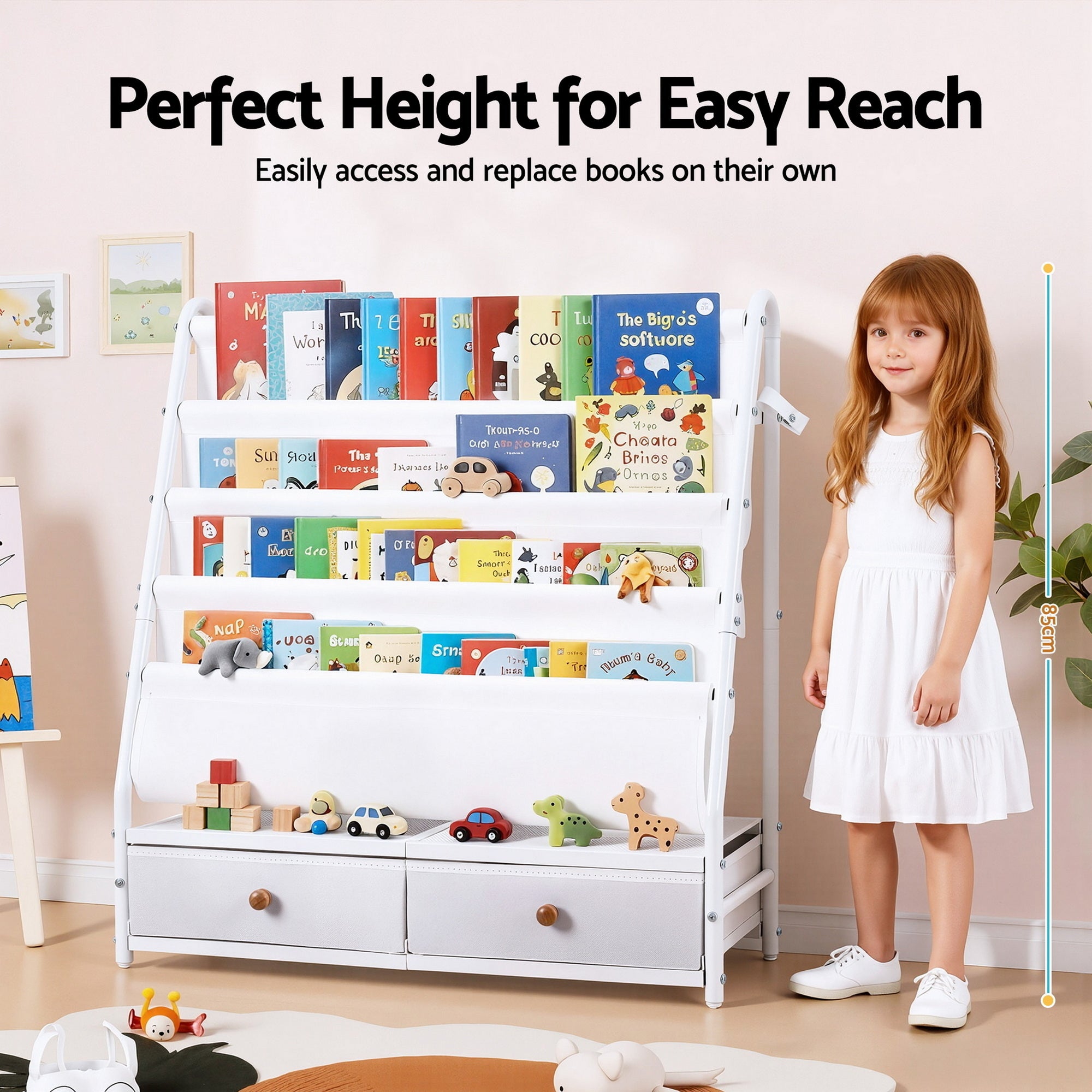 Zara Kids Storage Bookshelf – White – 70 cm