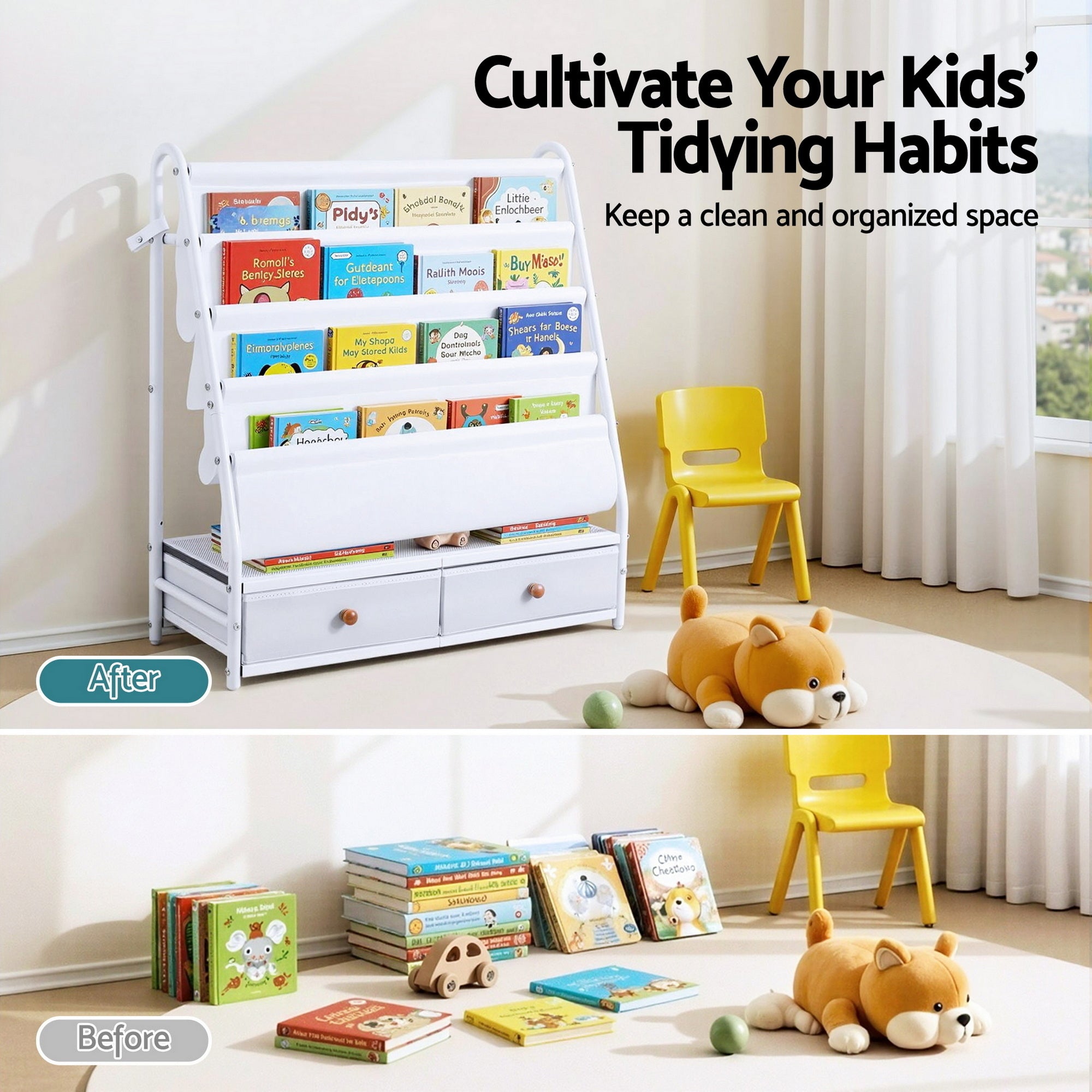 Zara Kids Storage Bookshelf – White – 70 cm
