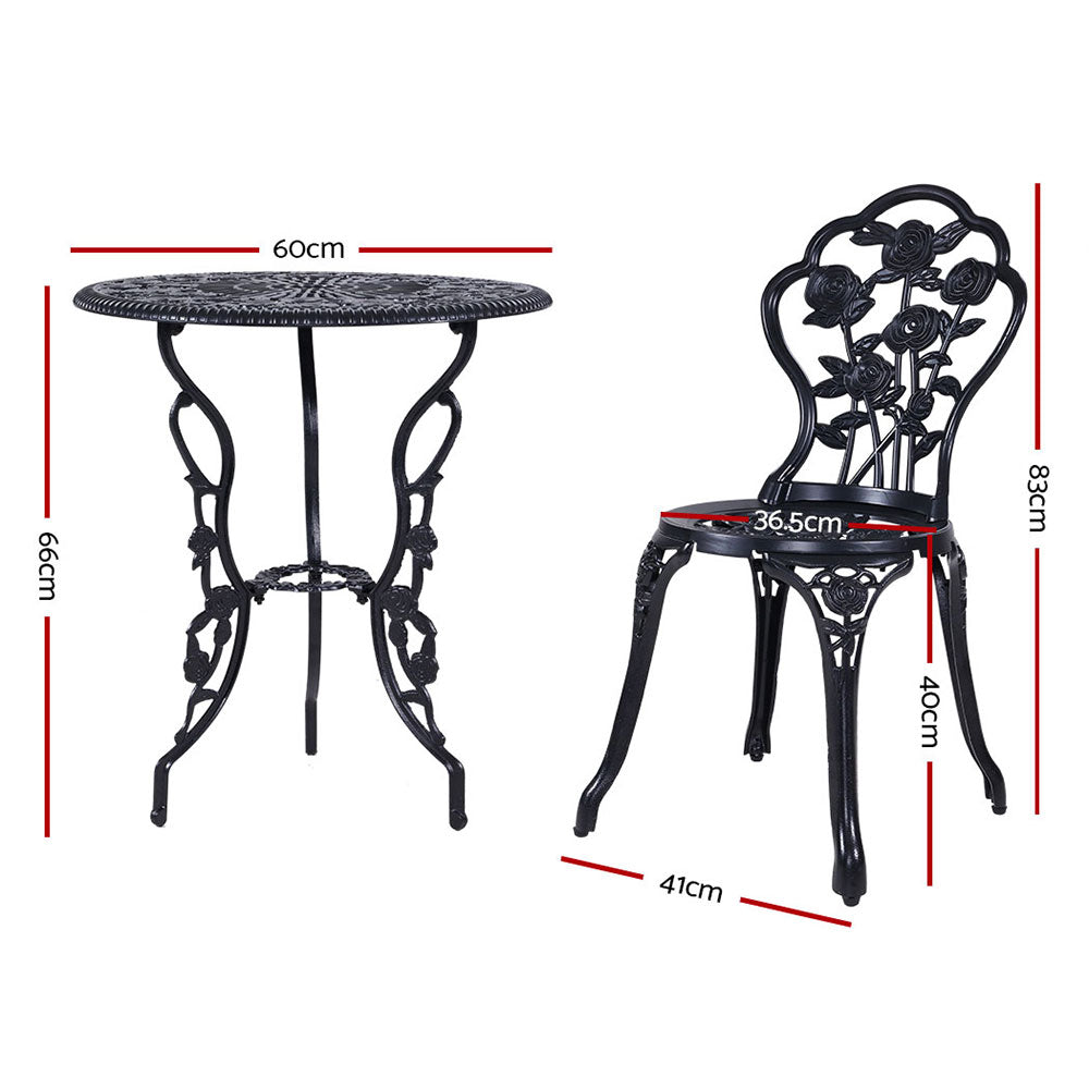 Camden 3-Piece Outdoor Bistro Set – Black – Cast Aluminium