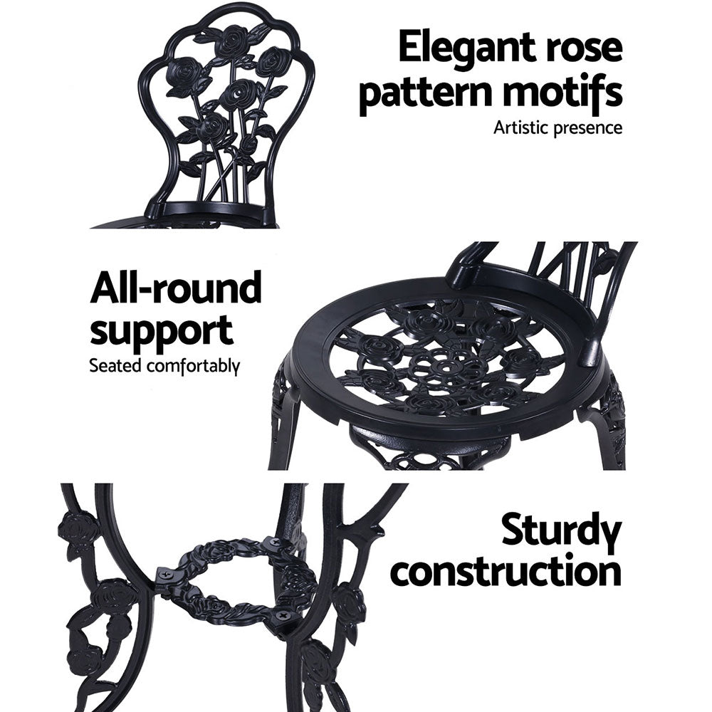 Camden 3-Piece Outdoor Bistro Set – Black – Cast Aluminium
