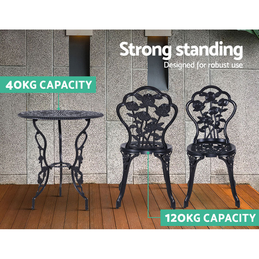 Camden 3-Piece Outdoor Bistro Set – Black – Cast Aluminium
