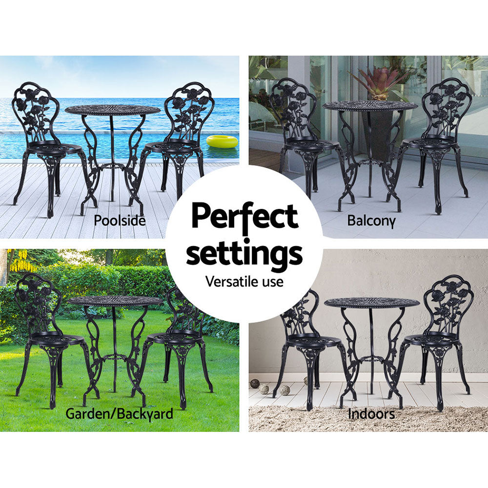 Camden 3-Piece Outdoor Bistro Set – Black – Cast Aluminium