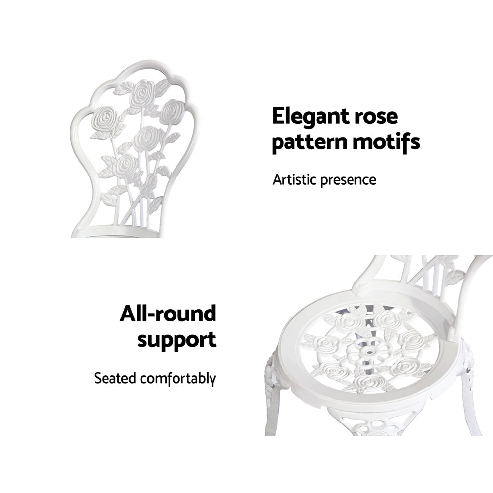 Rosefield Cast Aluminium Bistro Set – White – 3 Piece