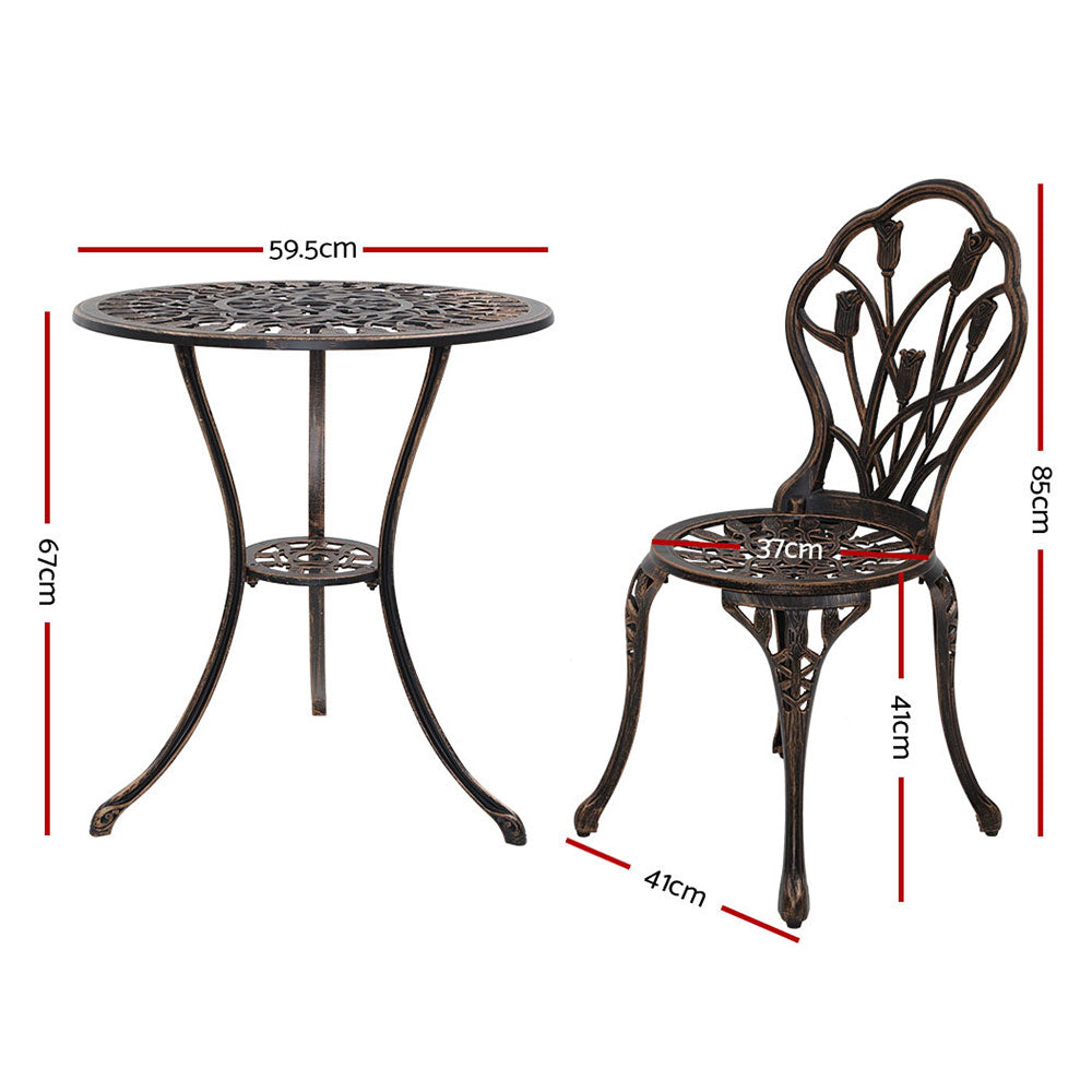 Linden 3-Piece Outdoor Bistro Set – Bronze – Cast Aluminium