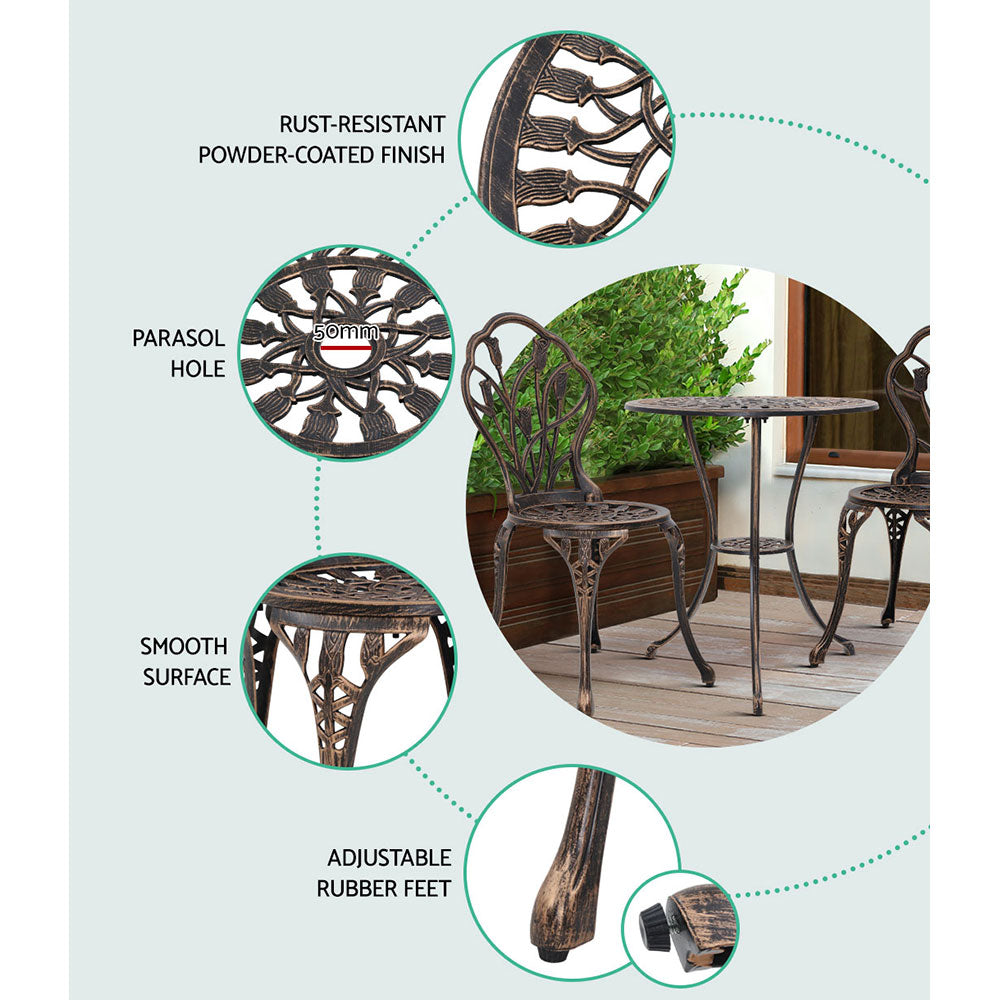 Linden 3-Piece Outdoor Bistro Set – Bronze – Cast Aluminium