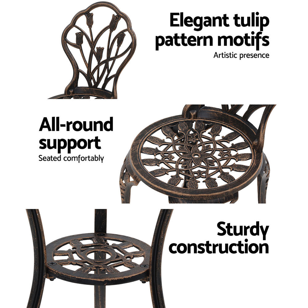 Linden 3-Piece Outdoor Bistro Set – Bronze – Cast Aluminium