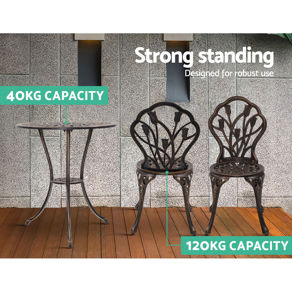 Linden 3-Piece Outdoor Bistro Set – Bronze – Cast Aluminium