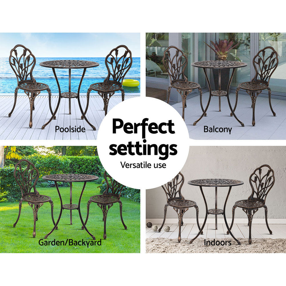 Linden 3-Piece Outdoor Bistro Set – Bronze – Cast Aluminium