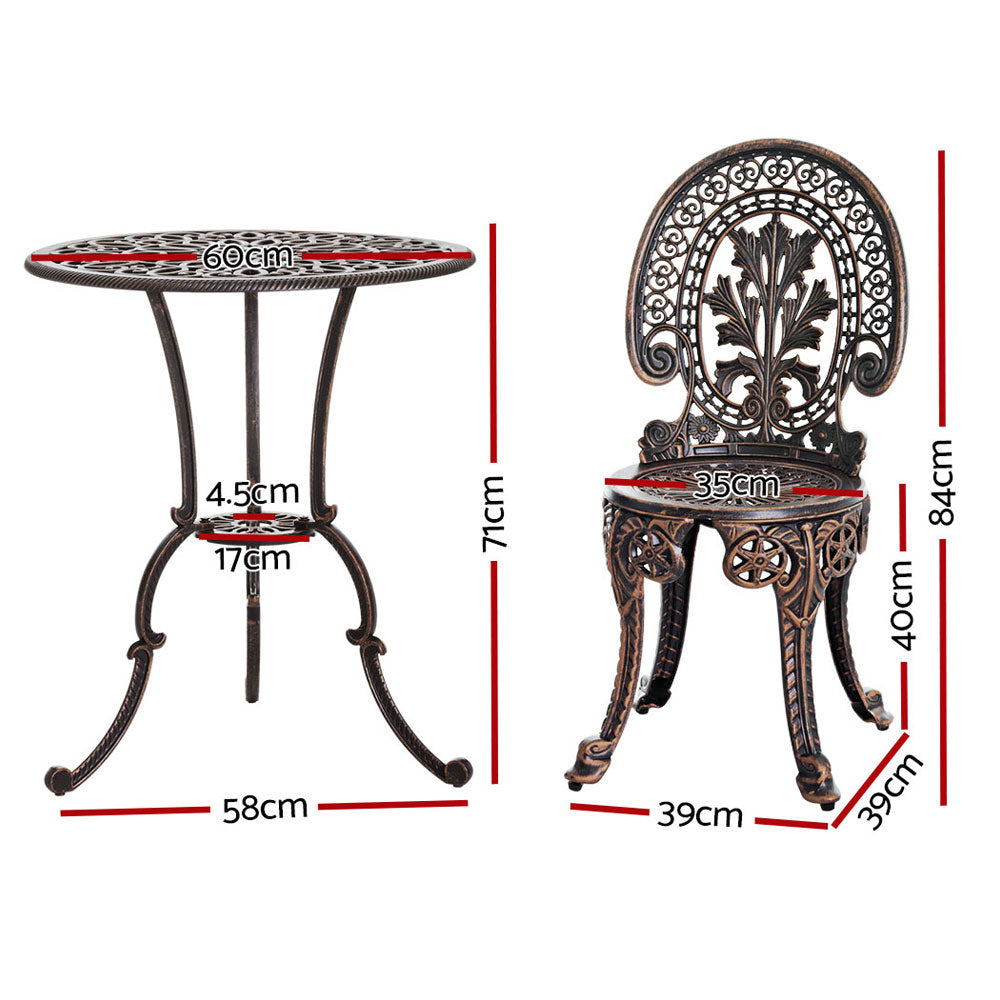 Rowan 3-Piece Bistro Dining Set – Bronze – Cast Aluminium