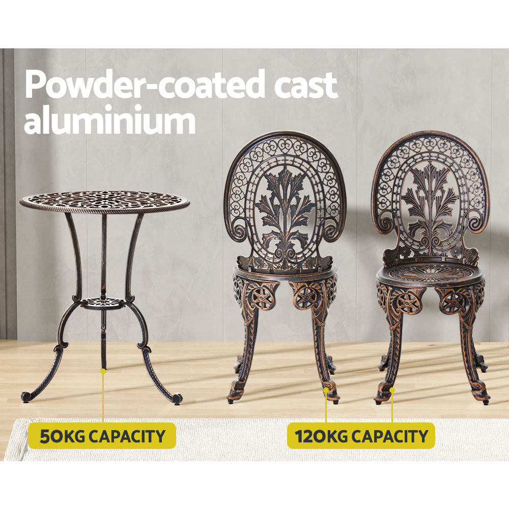 Rowan 3-Piece Bistro Dining Set – Bronze – Cast Aluminium