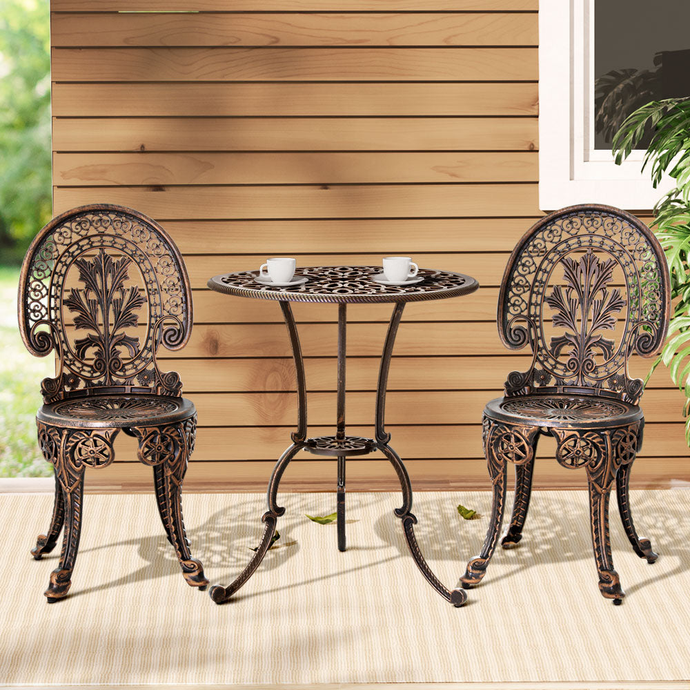 Rowan 3PC Patio Furniture Outdoor Bistro Set Dining Chairs Aluminium Bronze