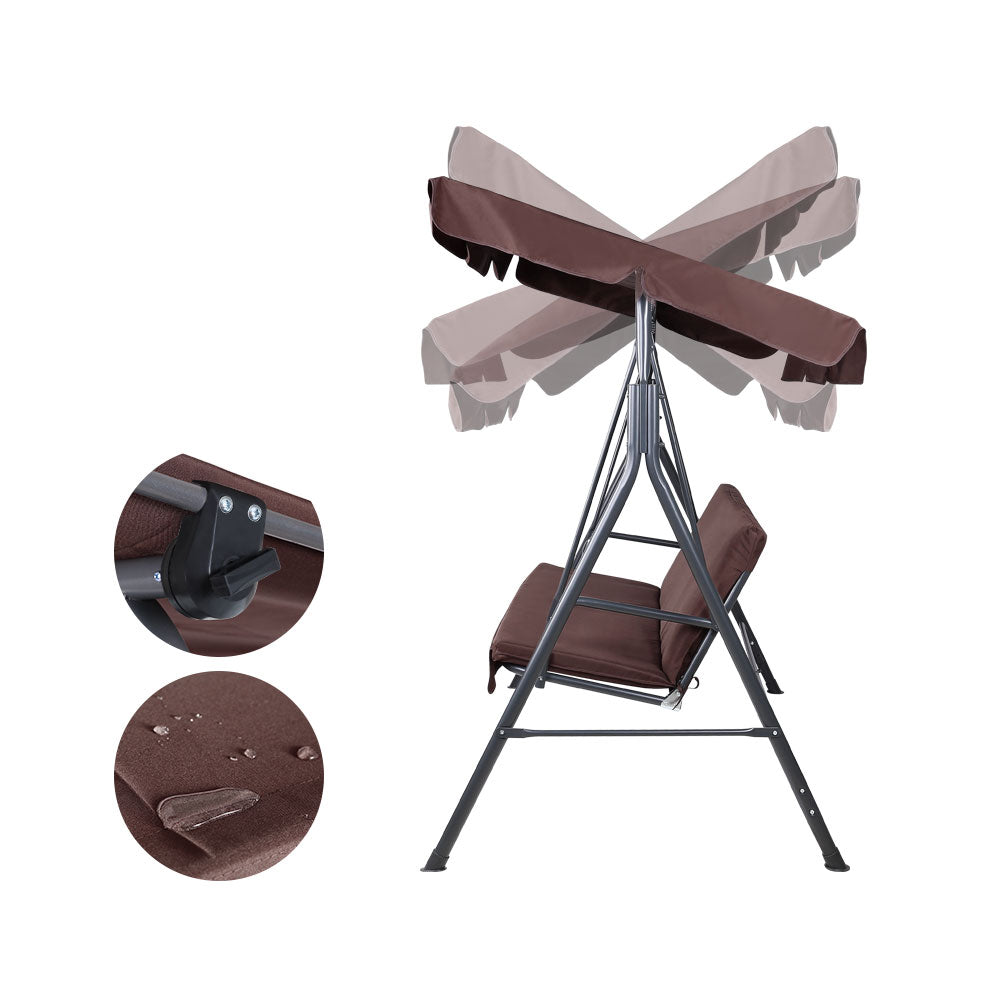 Alderon Garden Swing Chair with Canopy – Brown – 3 Seater