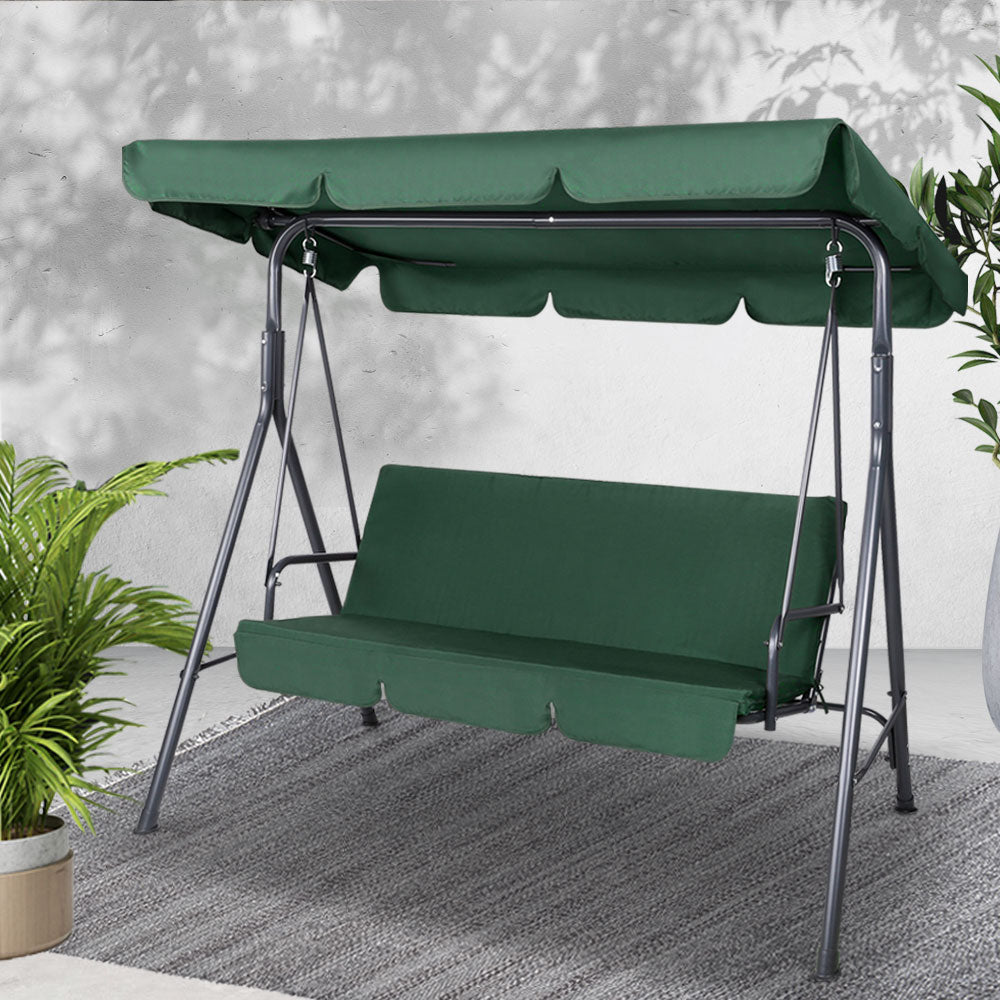 Outdoor Swing Chair Garden Chair Bench Furniture Canopy 3 Seater Green