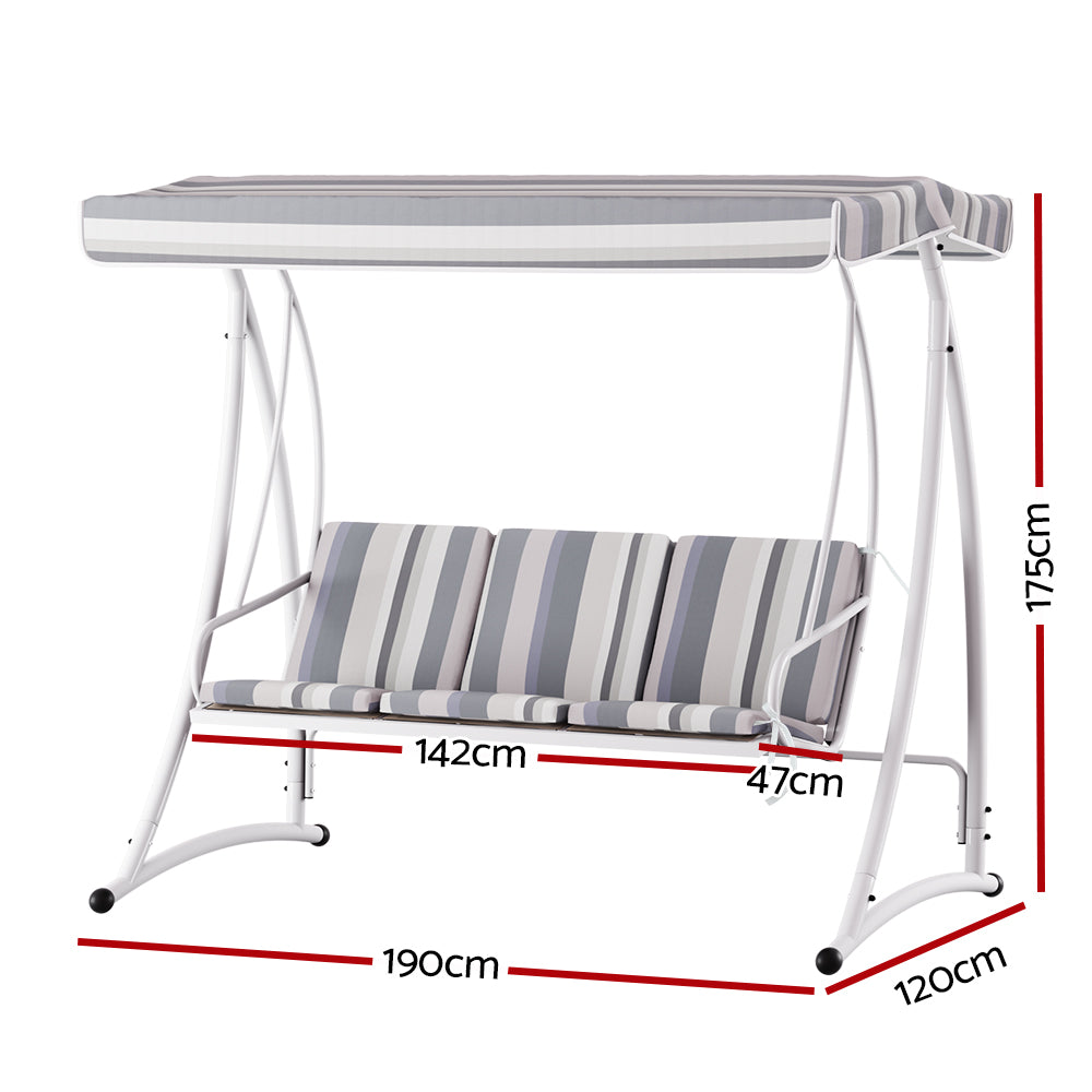 Kairo Garden Swing Chair with Canopy – White Grey – 3 Seater