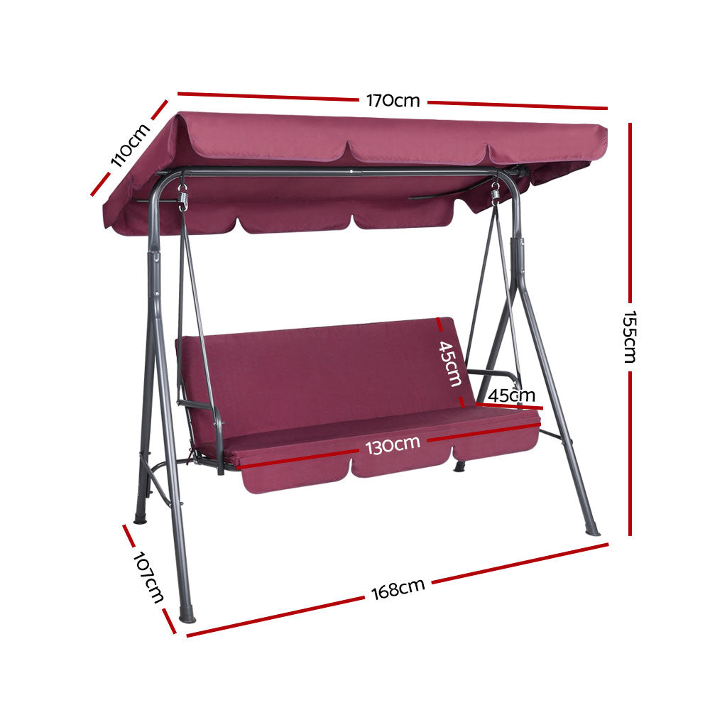 Alderon Garden Swing Chair with Canopy – Wine Red – 3 Seater