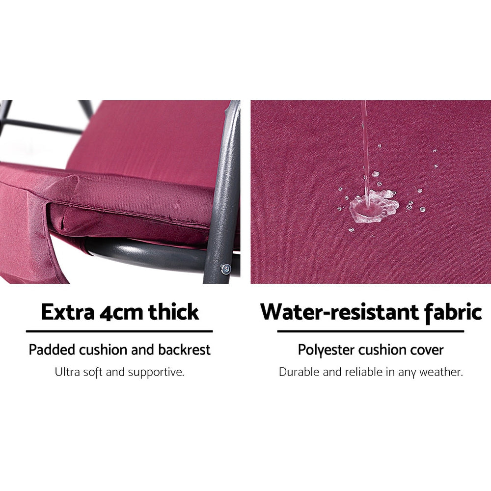 Alderon Garden Swing Chair with Canopy – Wine Red – 3 Seater