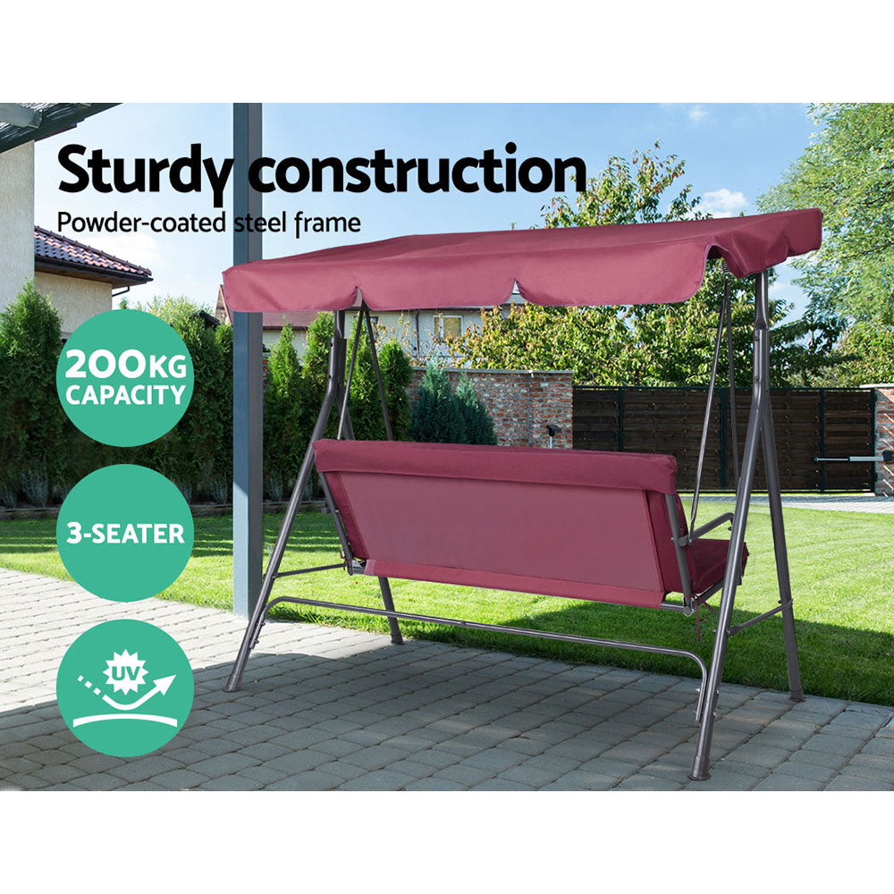 Alderon Garden Swing Chair with Canopy – Wine Red – 3 Seater