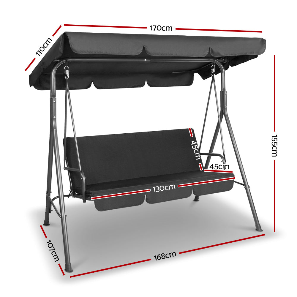 Majka Outdoor Canopy Swing Chair – Black – 3 Seater