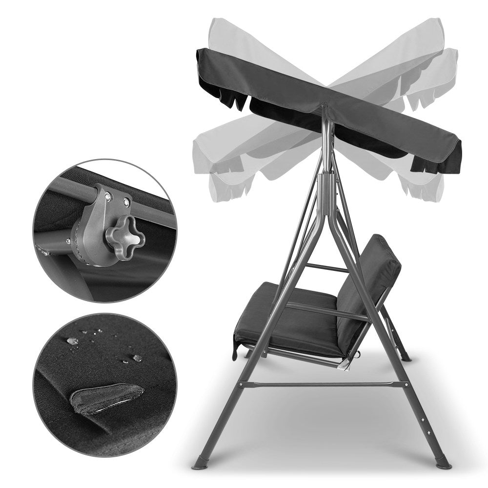 Majka Outdoor Canopy Swing Chair – Black – 3 Seater