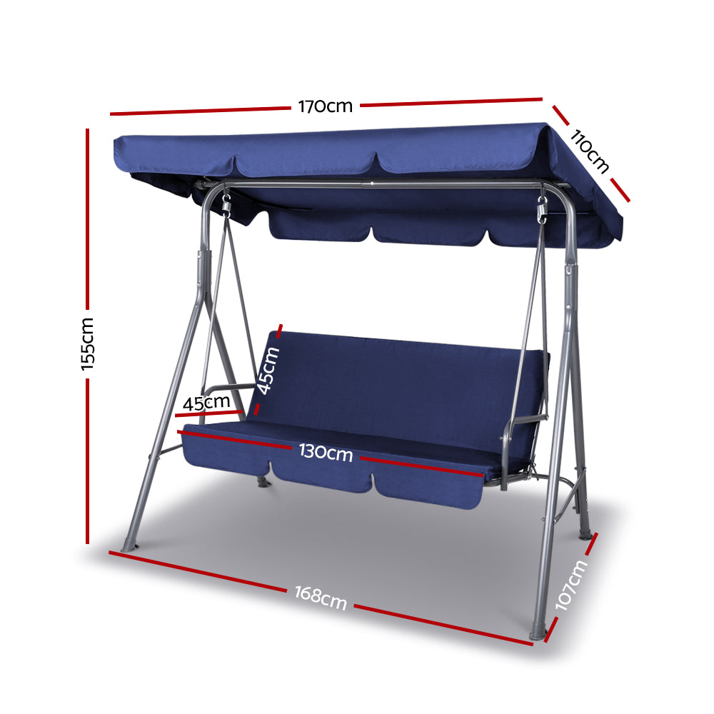 Fiora Outdoor Swing Chair with Canopy – Navy – 3 Seater