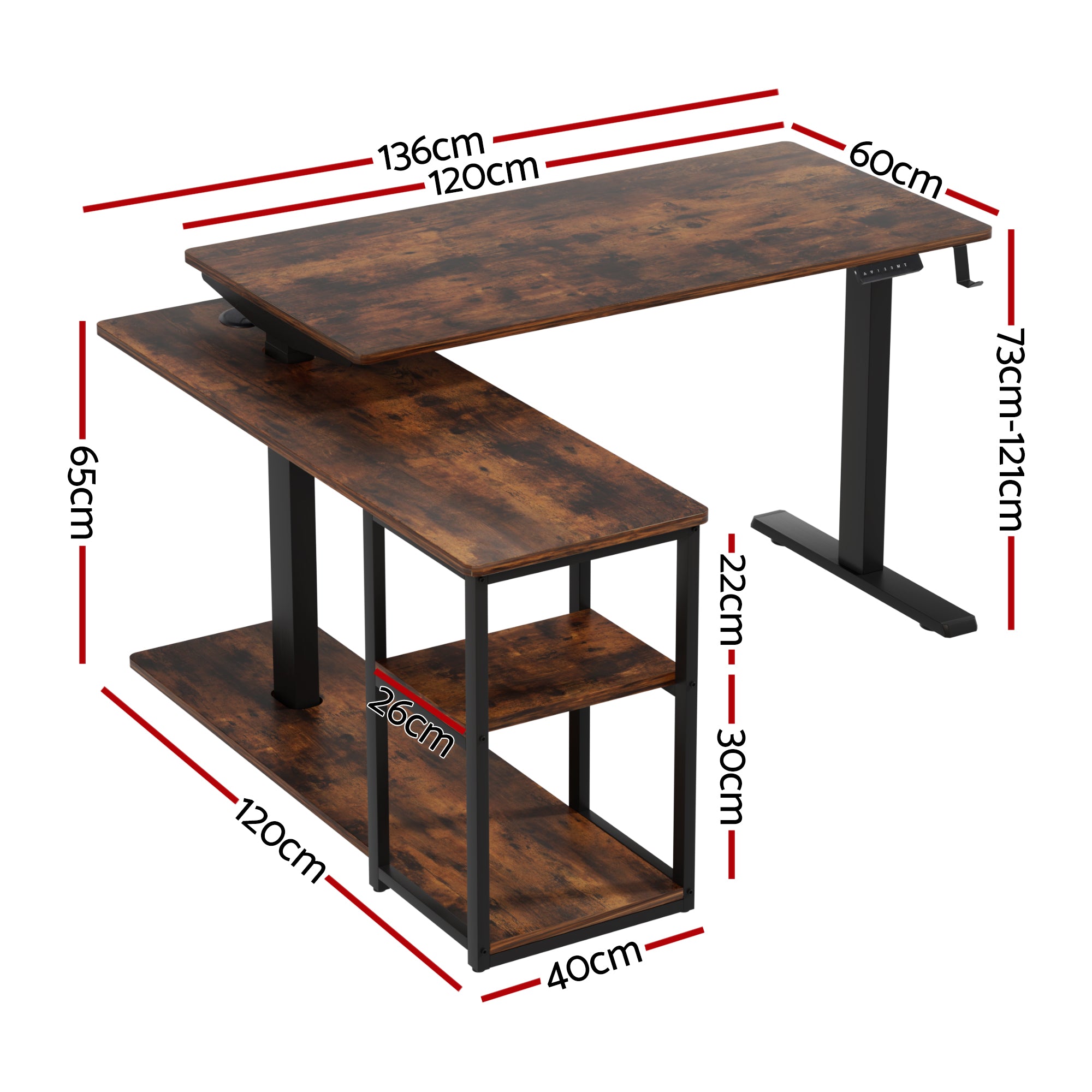 Serano Electric L-Shaped Desk – Rustic Brown – 120 cm