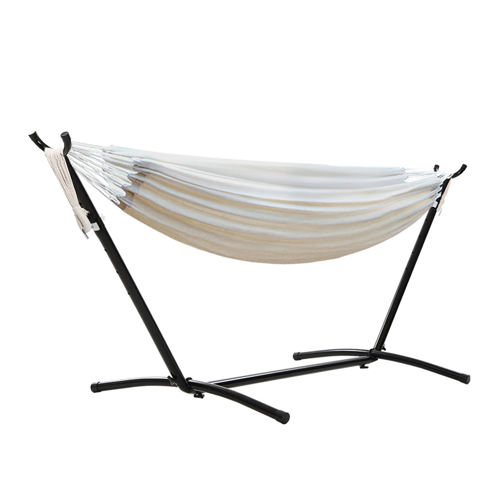 Hammock Bed Camping Chair Outdoor Lounge Cotton with Stand – Single