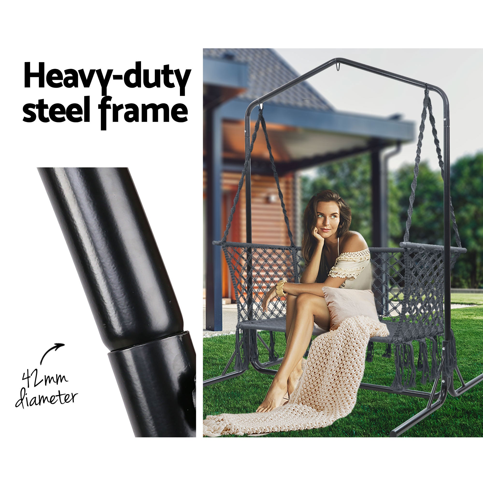 Serano Hammock Chair with Stand – Grey – 2 Seater