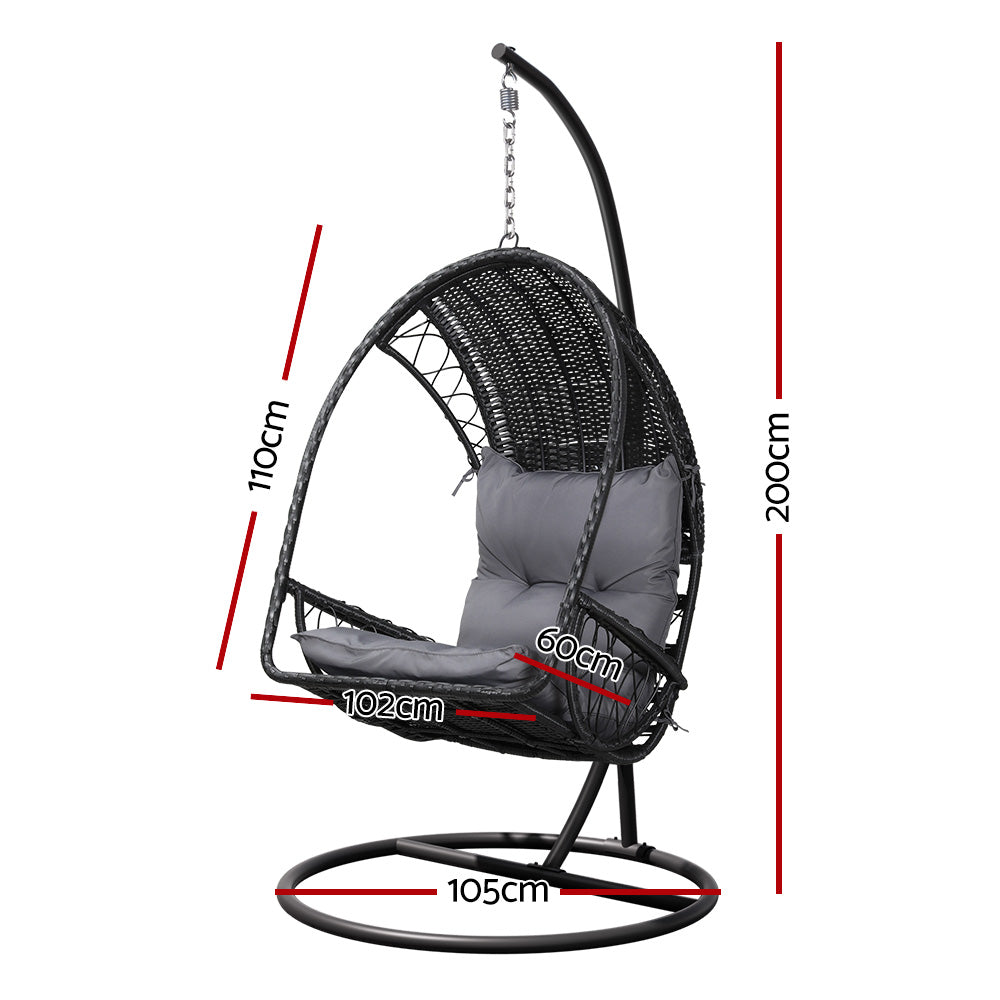 Cocoon Hanging Egg Swing Chair – Black – With Stand