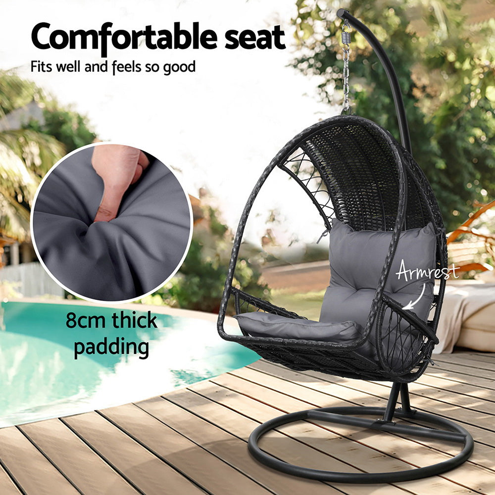 Cocoon Hanging Egg Swing Chair – Black – With Stand