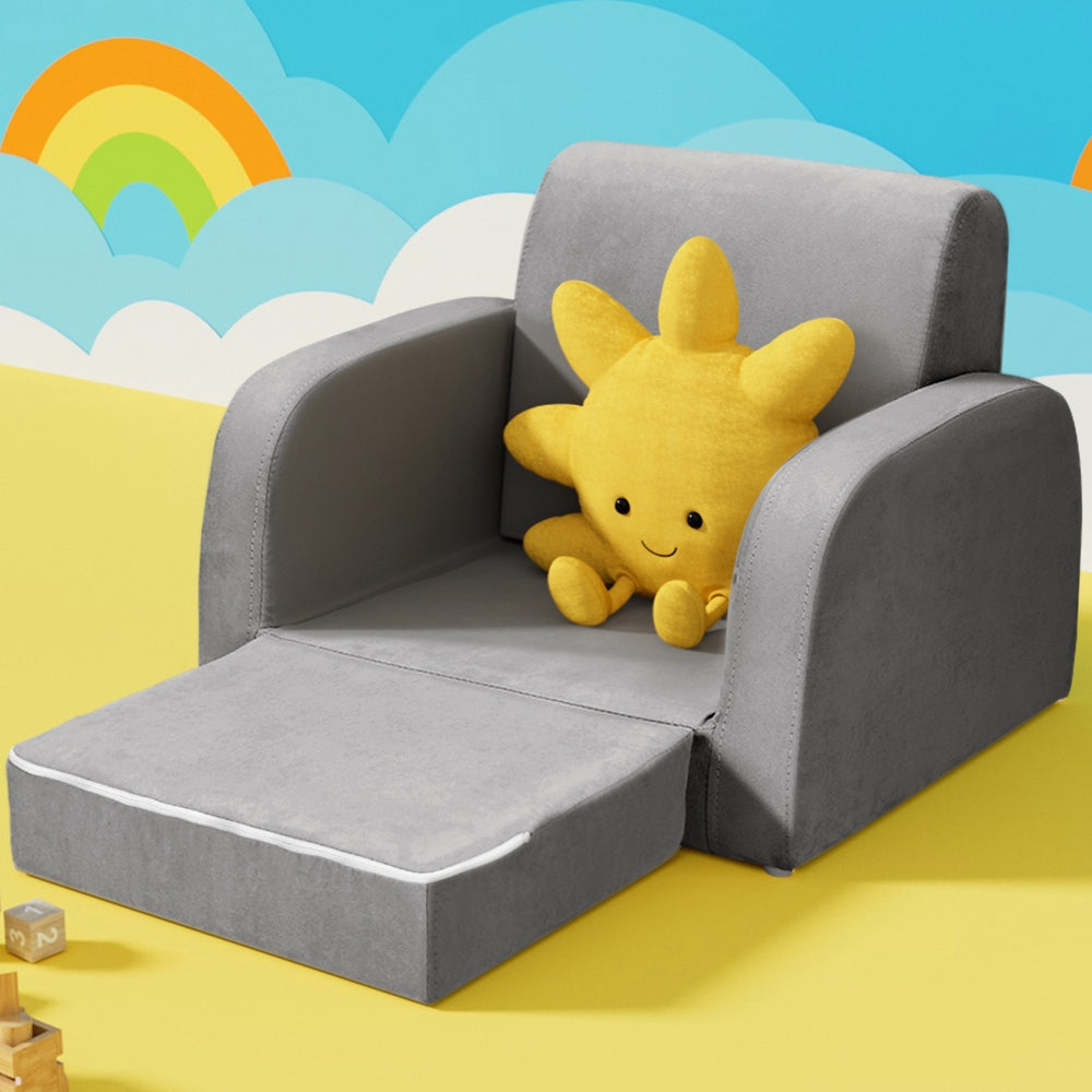 Hudson Kids Flip-Open Sofa – Grey – Single Seater