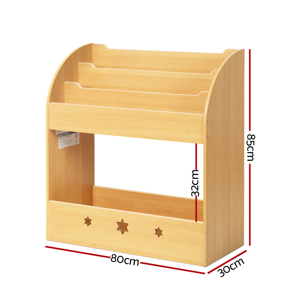 Darian Kids Magazine Rack Bookshelf – Brown & Wood – 3 Tier