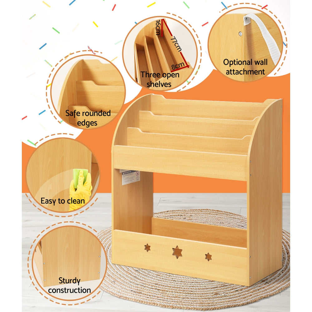 Darian Kids Magazine Rack Bookshelf – Brown & Wood – 3 Tier