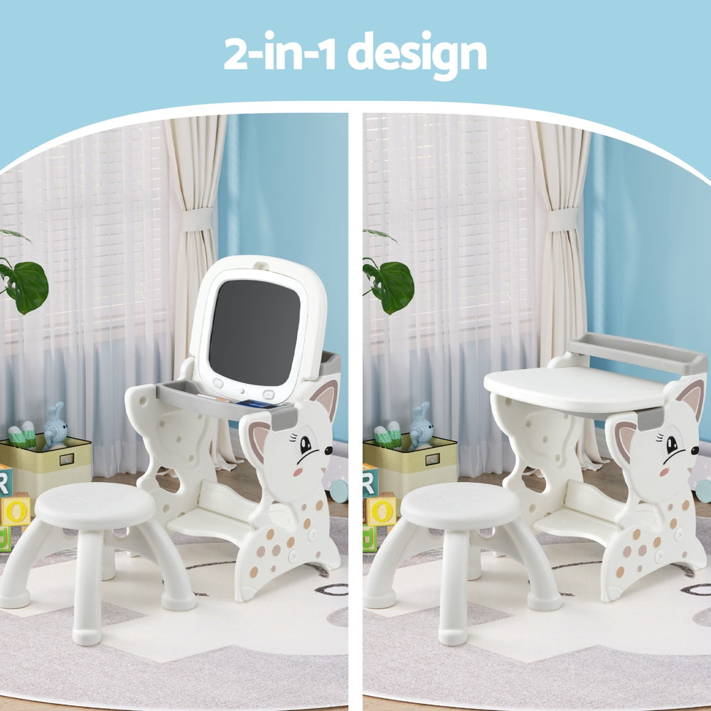 Marston Kids Easel Desk & Stool Set – Beige – LCD Writing Tablet