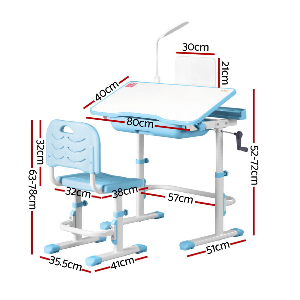 Alderon Kids Study Desk & Chair Set – Blue – LED Lamp