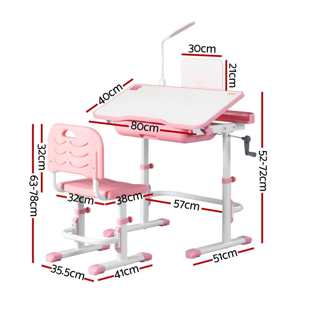 Alderon Kids Study Desk & Chair Set – Pink – LED Lamp