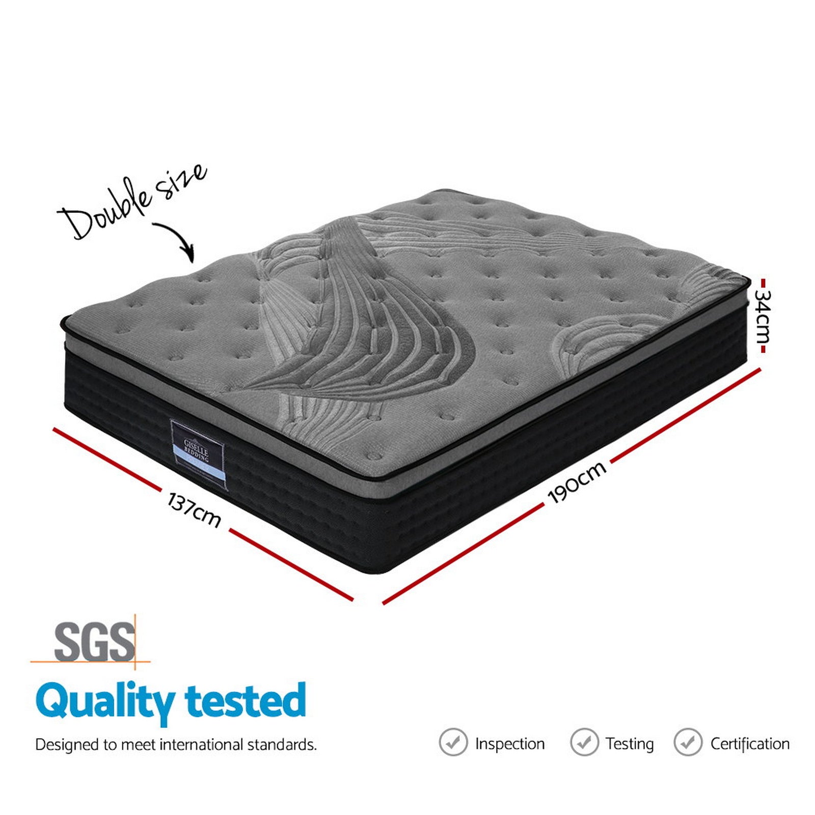 Charcoal Bamboo Euro Top Mattress – Black – Double