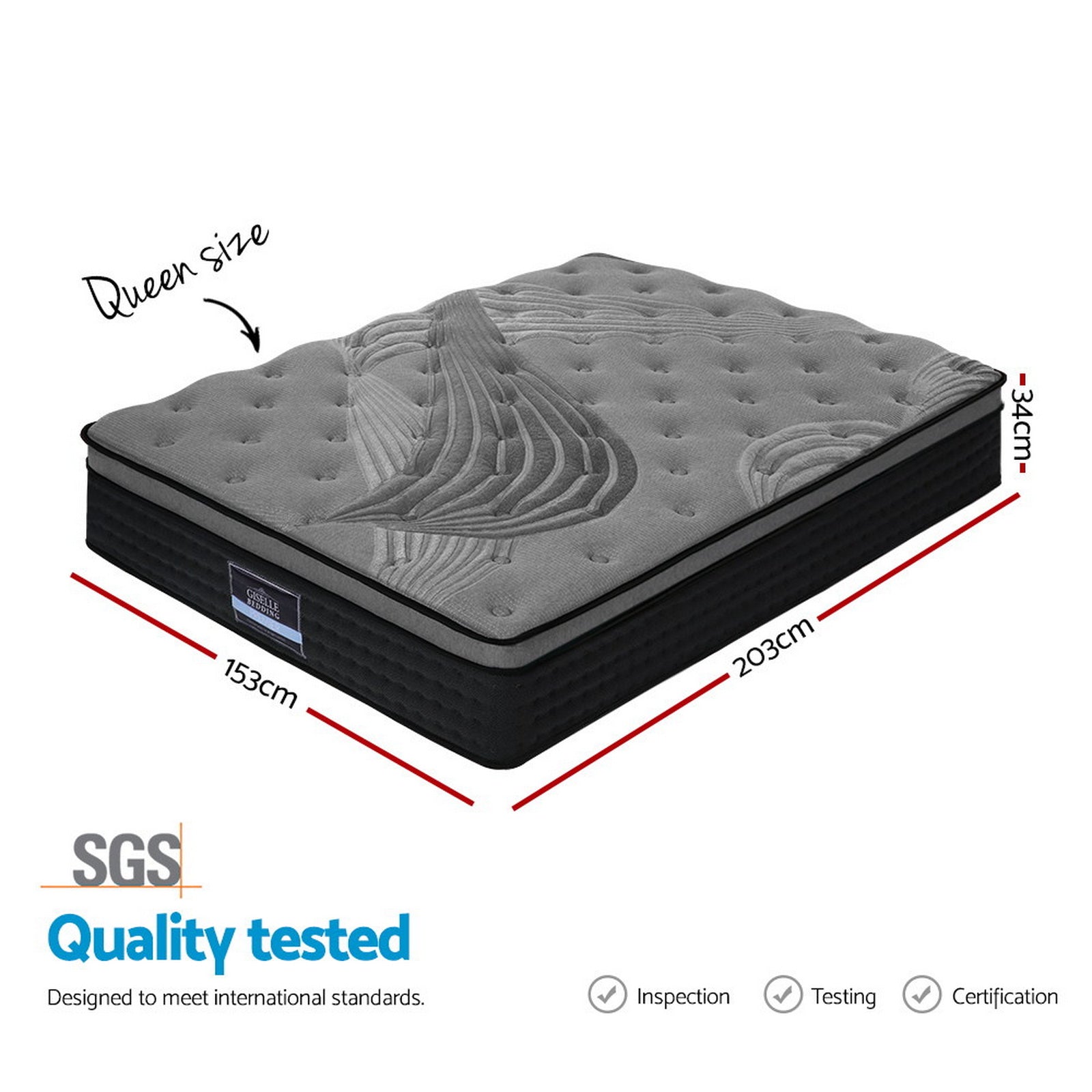 Nara Bamboo Charcoal Euro Top Mattress – White – Queen