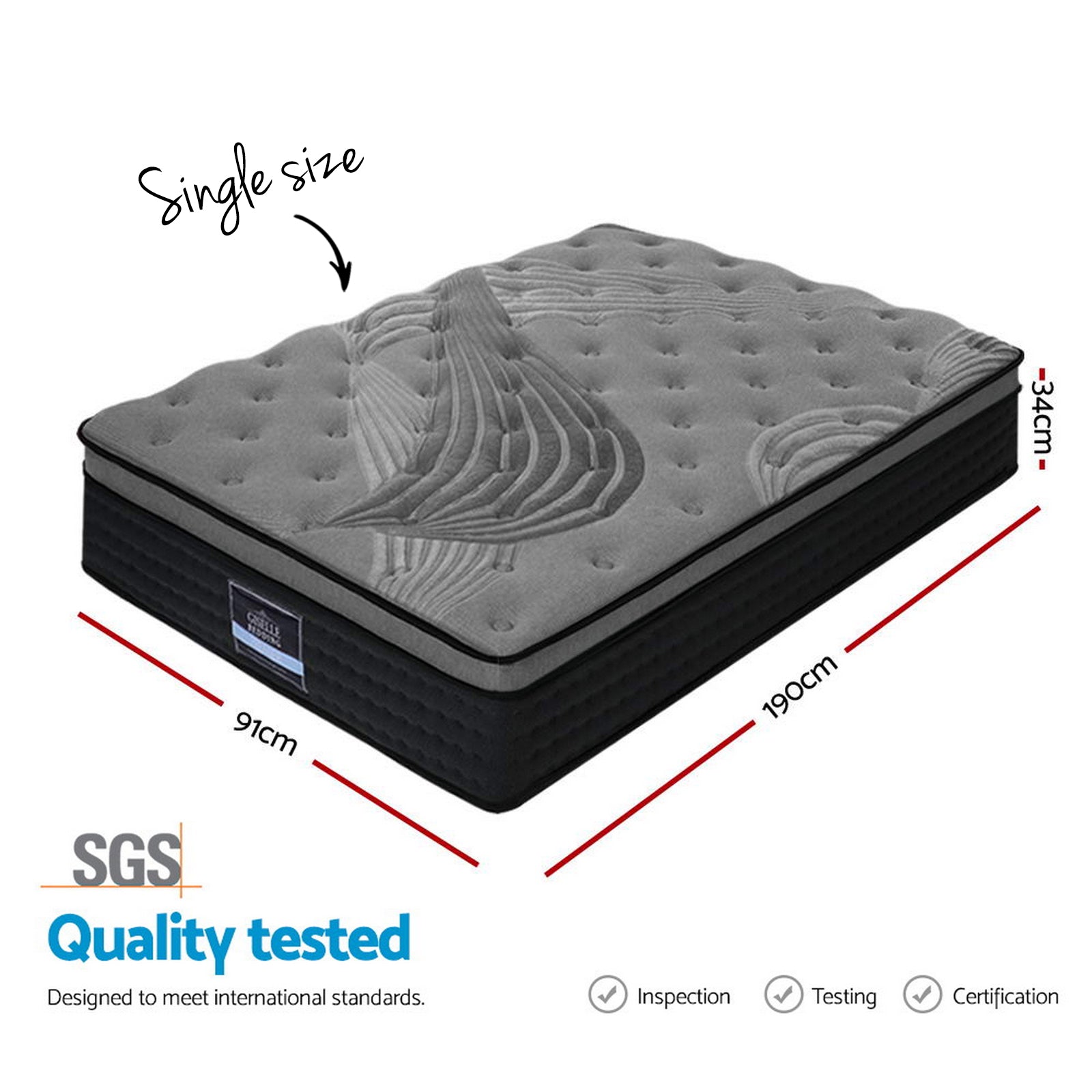 Hudson Bamboo Charcoal Euro Top Mattress – Black – Single