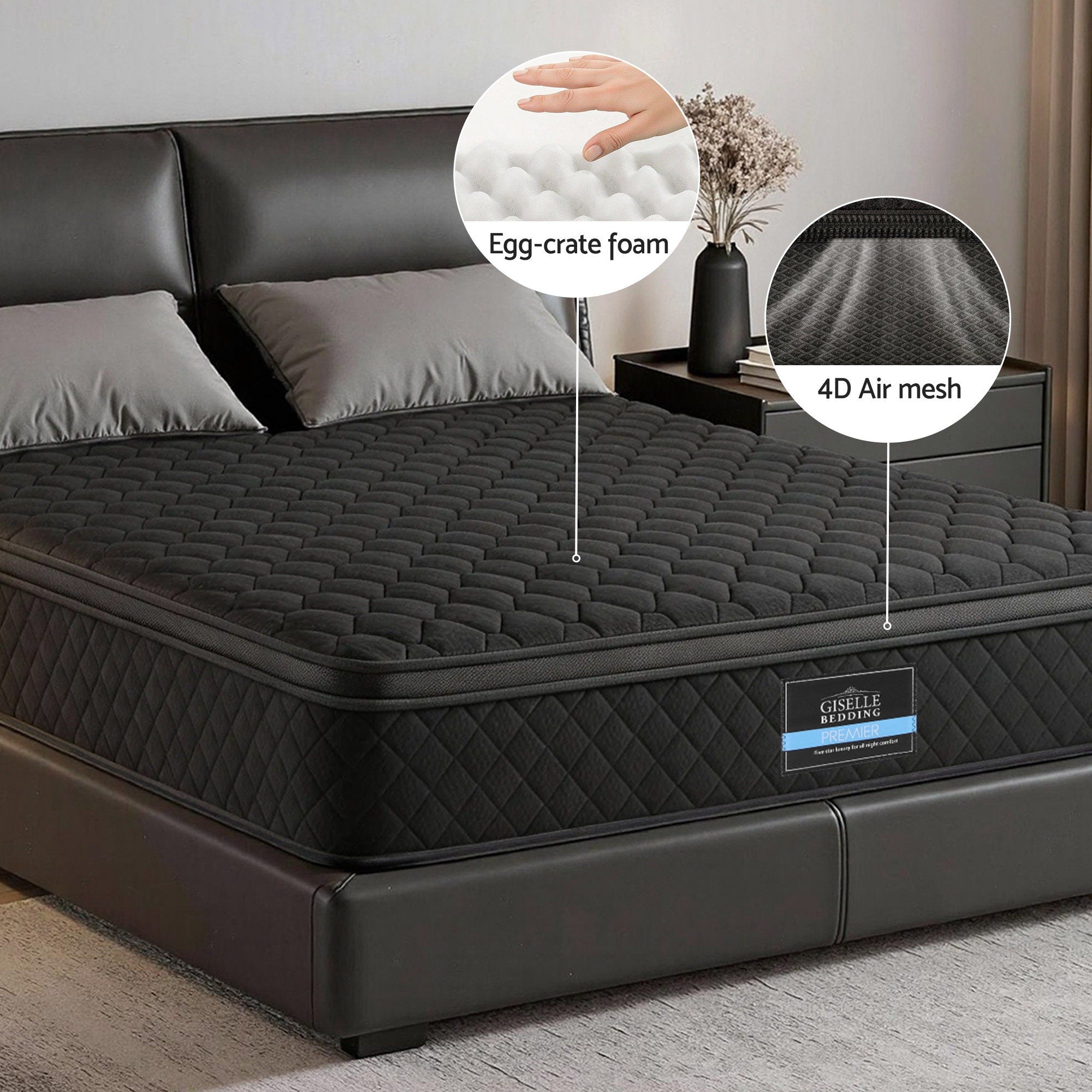Cove Mattress 34cm Euro Top 5-Zone Pocket Spring Black – Queen