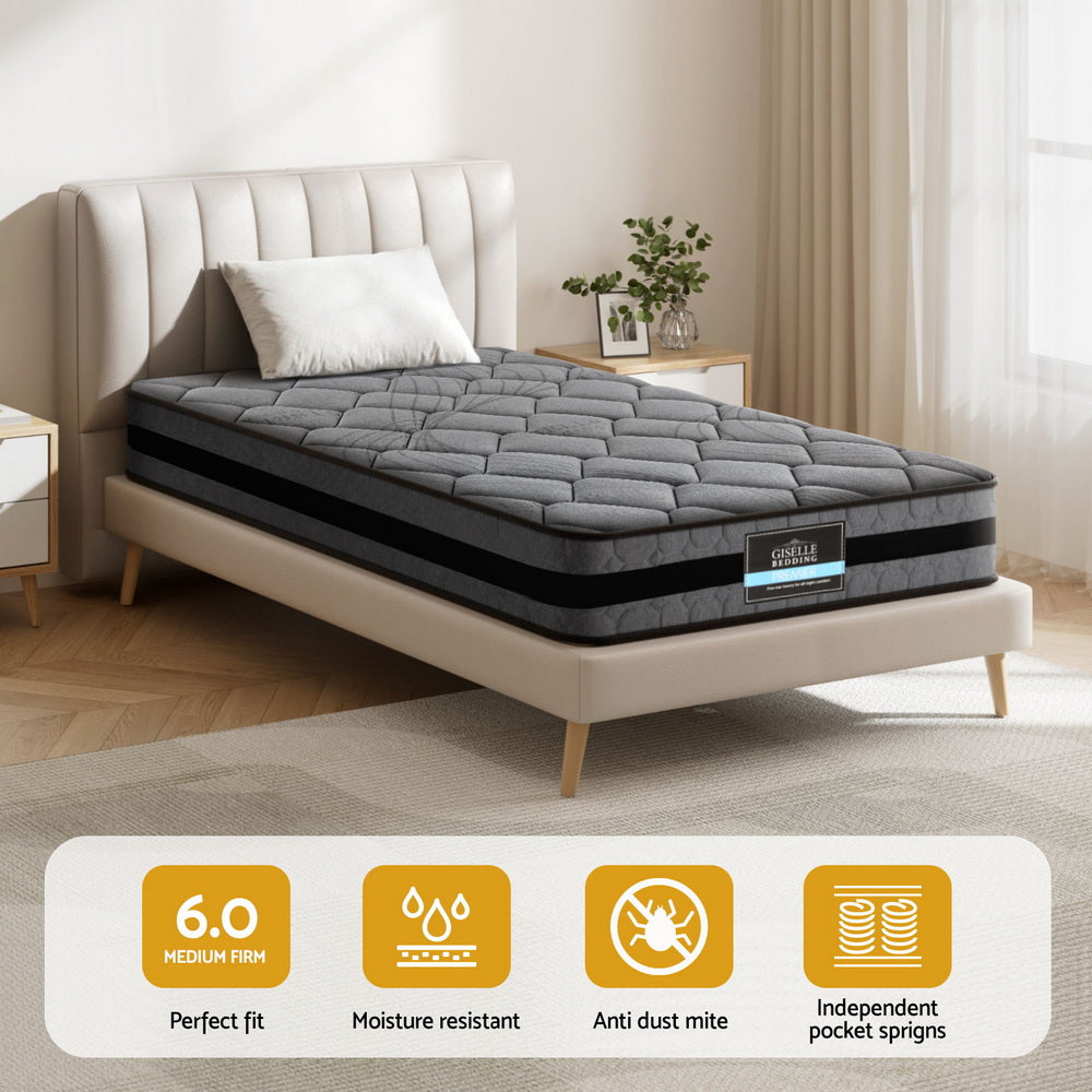 Serano Pocket Spring Mattress – Grey – Single
