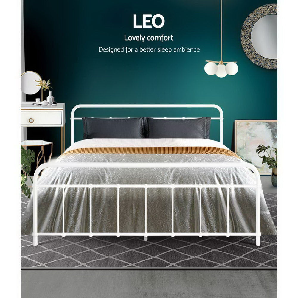Leo Metal Bed Frame – White – Queen