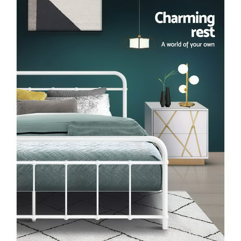 Leo Metal Bed Frame – White – Queen